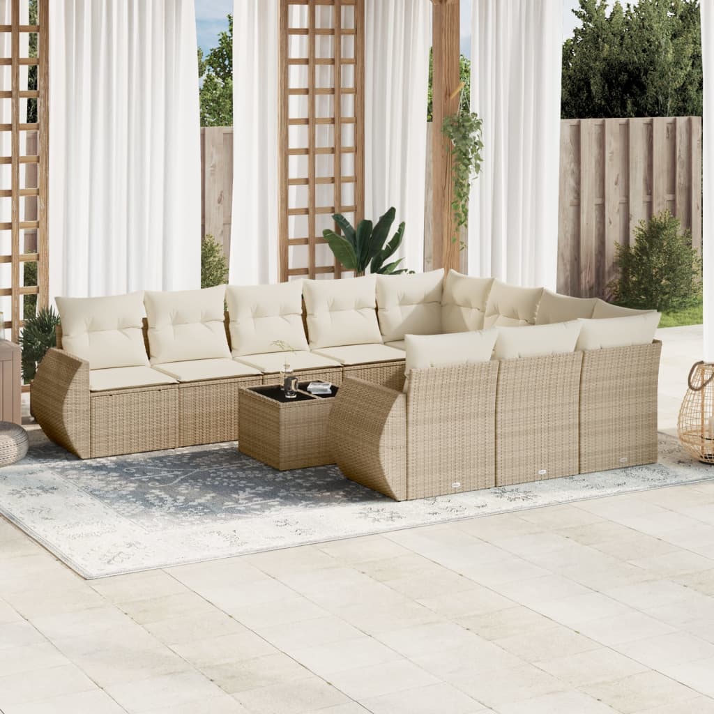 JUNG Vida 11-tlg. Garten-Sofagarnitur mit Kissen Beige Poly Rattan