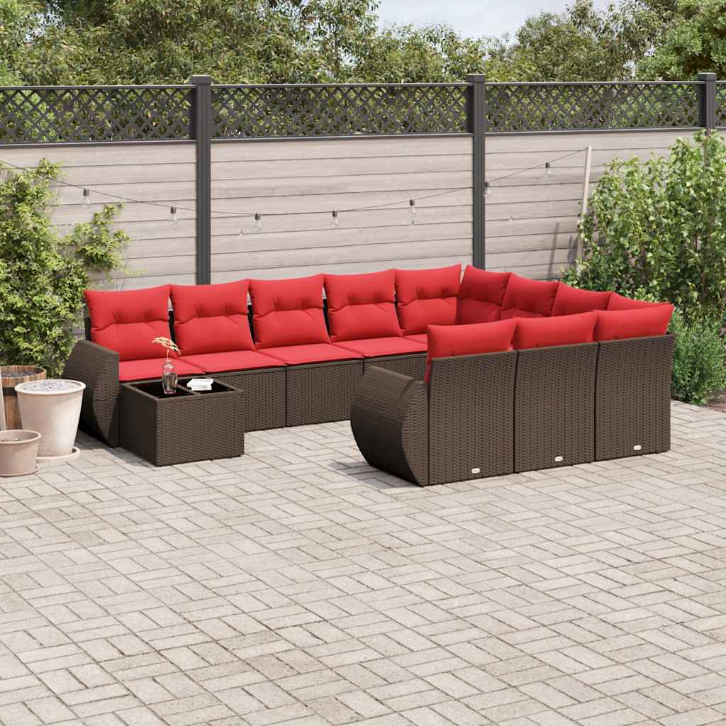 JUNG Vida 11-teiliges Gartensofa-Set mit Kissen, braun, Polyrattan
