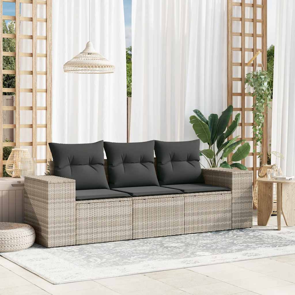 JUNG Vida 3-tlg. Garten-Sofagarnitur mit Kissen Hellgrau Poly Rattan