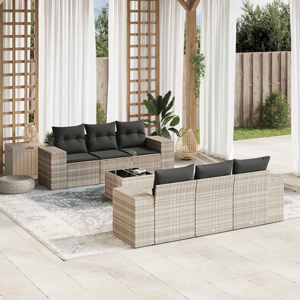 JUNG Vida 7-tlg. Garten-Sofagarnitur mit Kissen Hellgrau Poly Rattan
