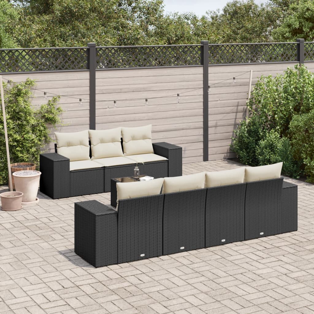 JUNG Vida 8-tlg. Garten-Sofagarnitur mit Kissen Schwarz Poly Rattan