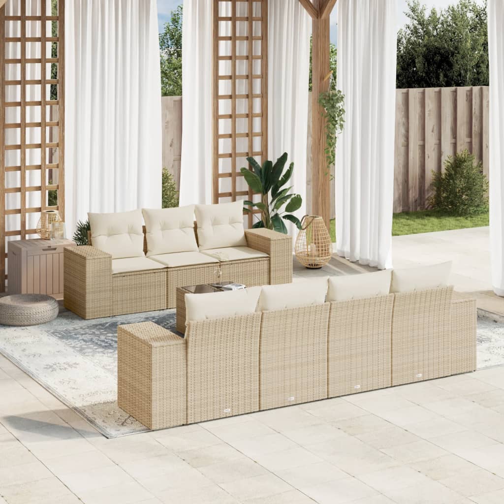 JUNG Vida 8-tlg. Garten-Sofagarnitur mit Kissen Beige Poly Rattan