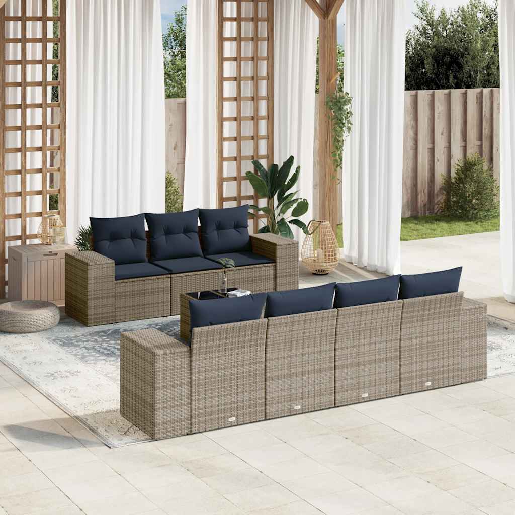 JUNG Vida 8-teiliges Gartensofa-Set mit Kissen, grau, Polyrattan