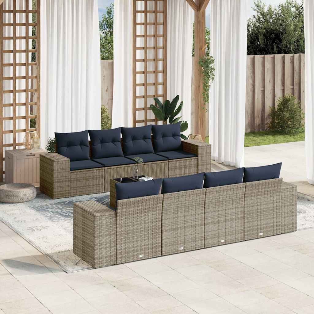 JUNG Vida 9-teiliges Gartensofa-Set mit Kissen, grau, Polyrattan