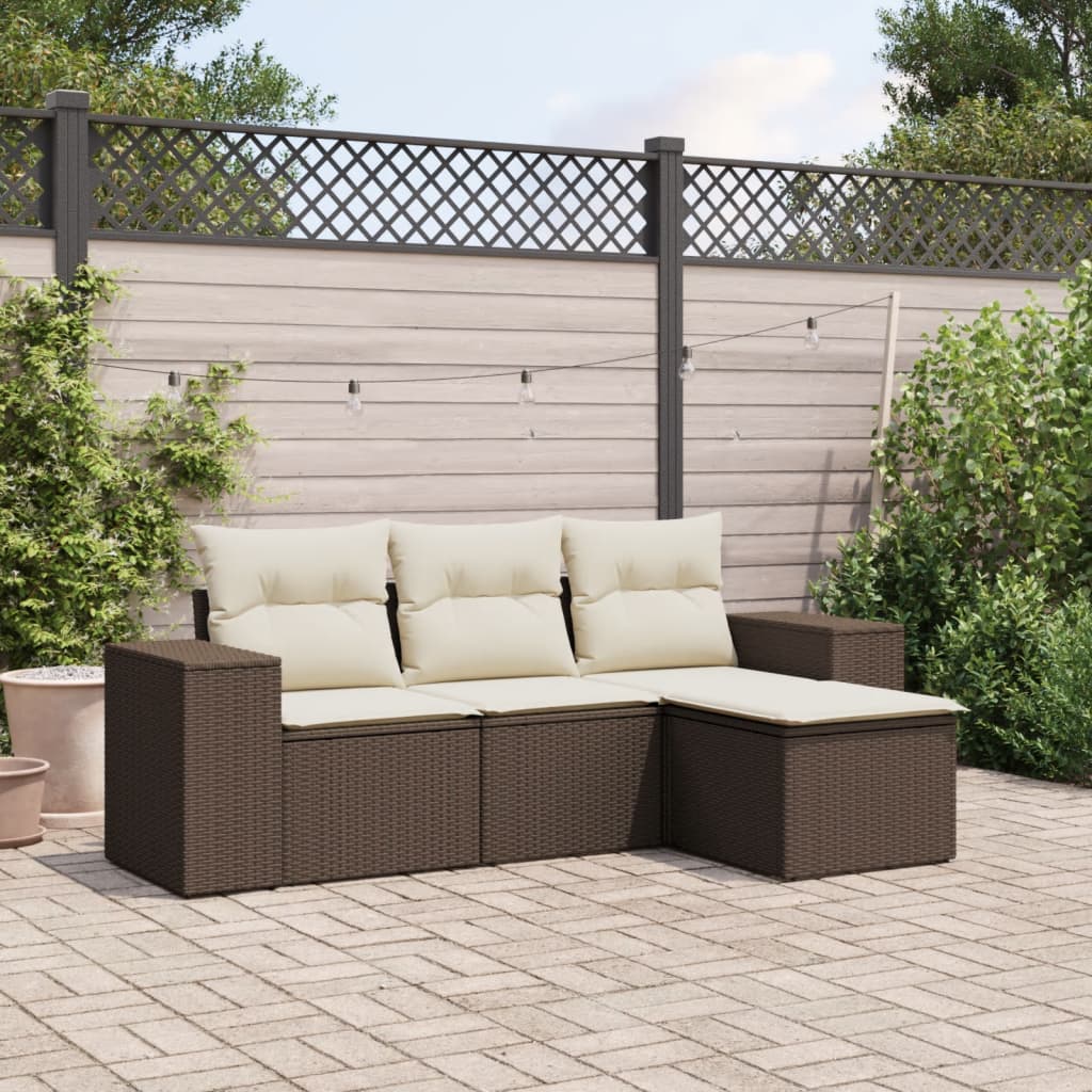 JUNG Vida 4-tlg. Garten-Sofagarnitur mit Kissen Braun Poly Rattan