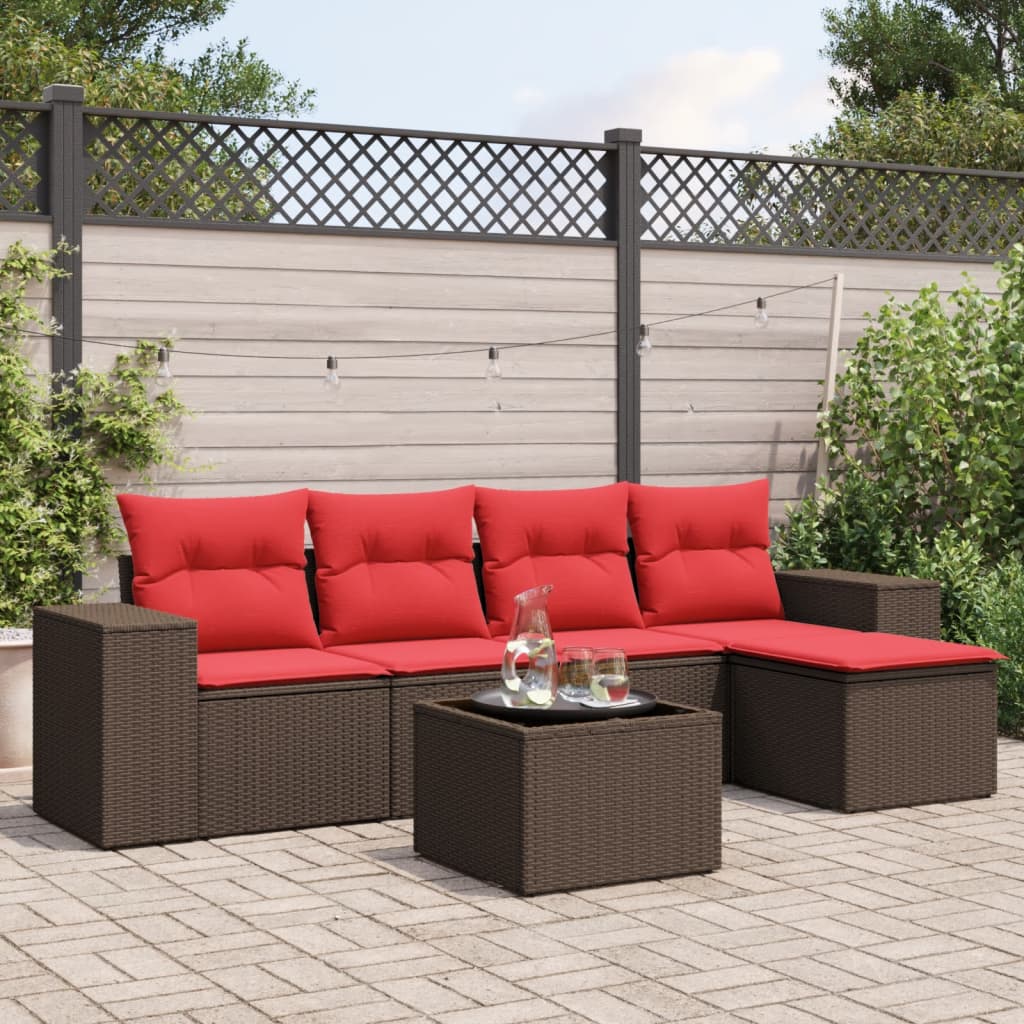 JUNG Vida 6-teiliges Gartensofa-Set mit Kissen, braun, Polyrattan
