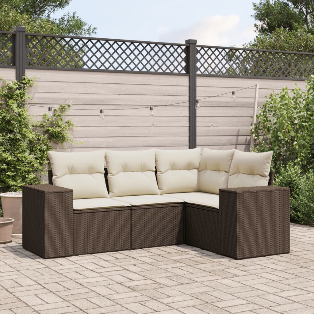 JUNG Vida 4-tlg. Garten-Sofagarnitur mit Kissen Braun Poly Rattan