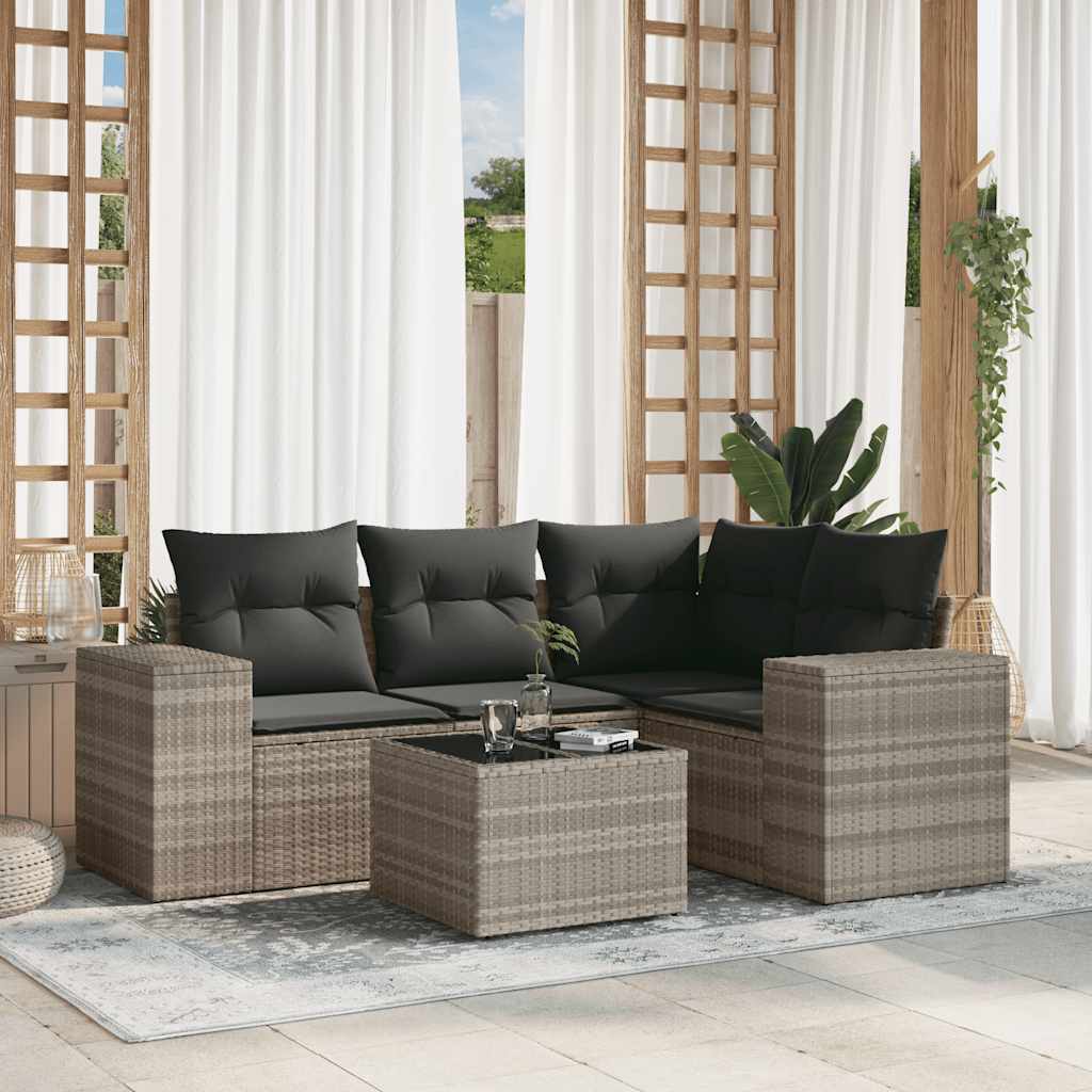 JUNG Vida 5-tlg. Garten-Sofagarnitur mit Kissen Hellgrau Poly Rattan