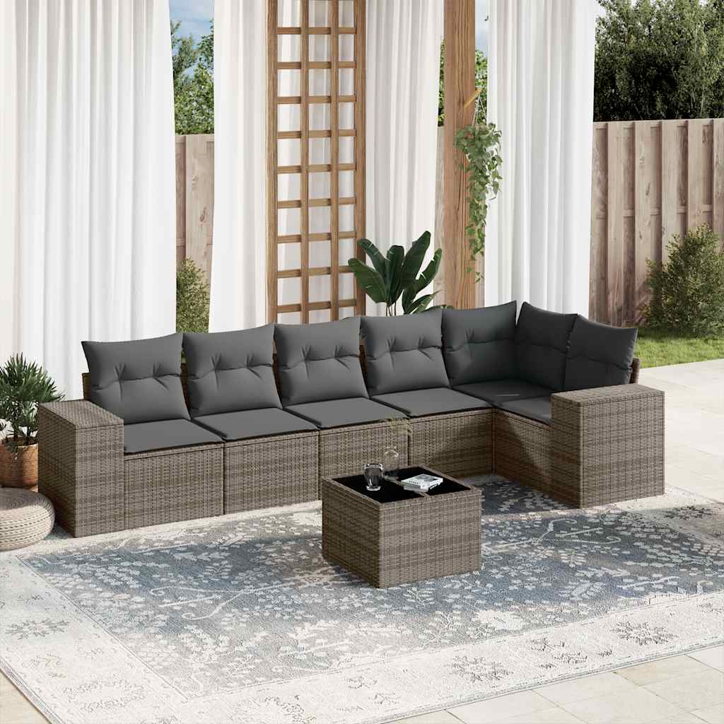 JUNG Vida 7-tlg. Garten-Sofagarnitur mit Kissen Grau Poly Rattan