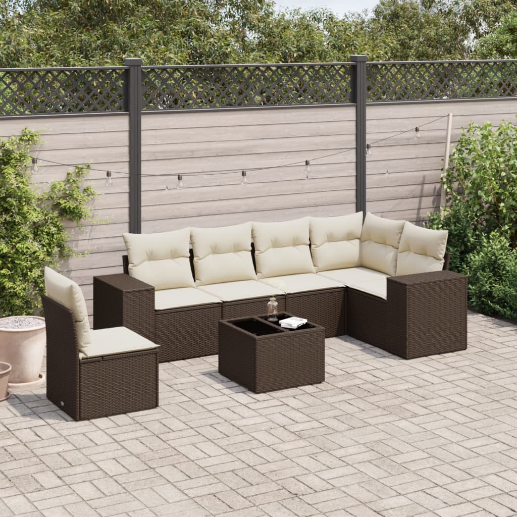 JUNG Vida 7-tlg. Garten-Sofagarnitur mit Kissen Braun Poly Rattan