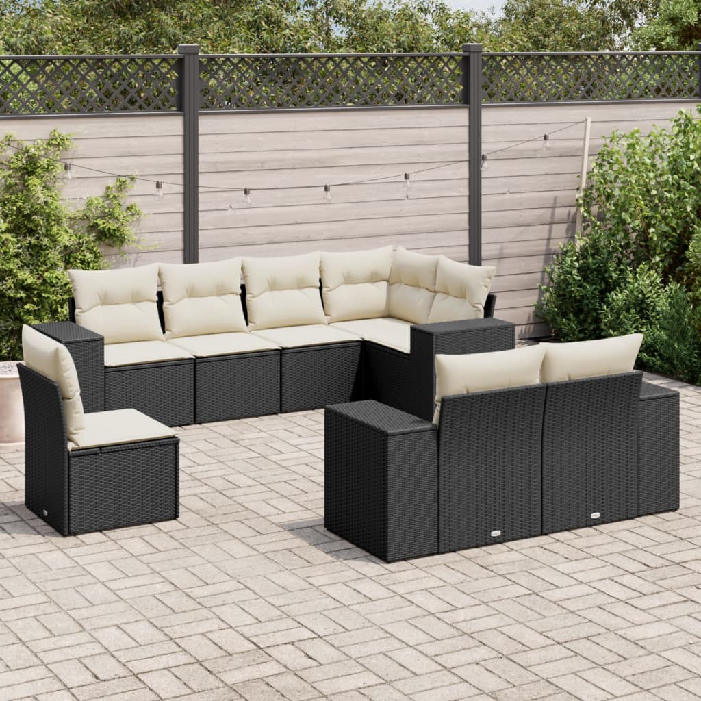 JUNG Vida 8-tlg. Garten-Sofagarnitur mit Kissen Schwarz Poly Rattan