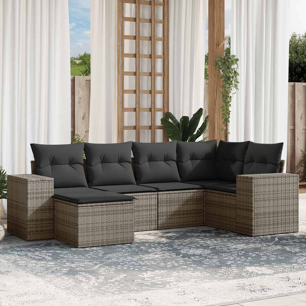 JUNG Vida 6-tlg. Garten-Sofagarnitur mit Kissen Grau Poly Rattan