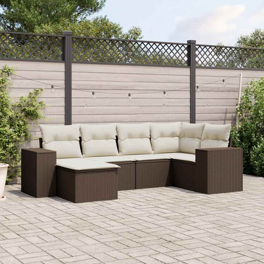JUNG Vida 6-tlg. Garten-Sofagarnitur mit Kissen Braun Poly Rattan