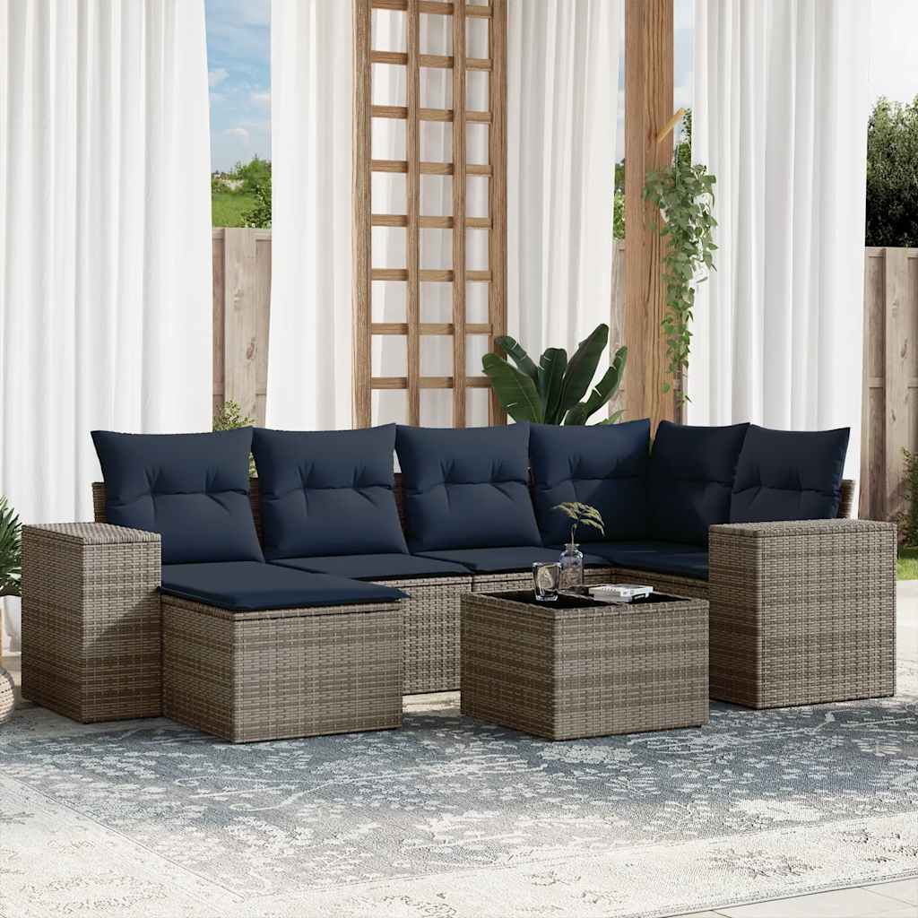 JUNG Vida 7-teiliges Gartensofa-Set mit Kissen, grau, Polyrattan