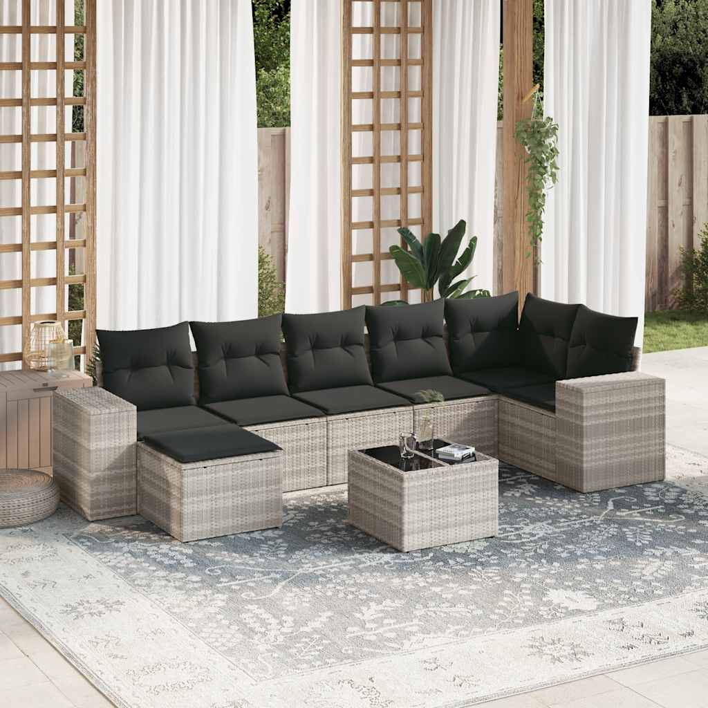 JUNG Vida 8-tlg. Garten-Sofagarnitur mit Kissen Hellgrau Poly Rattan