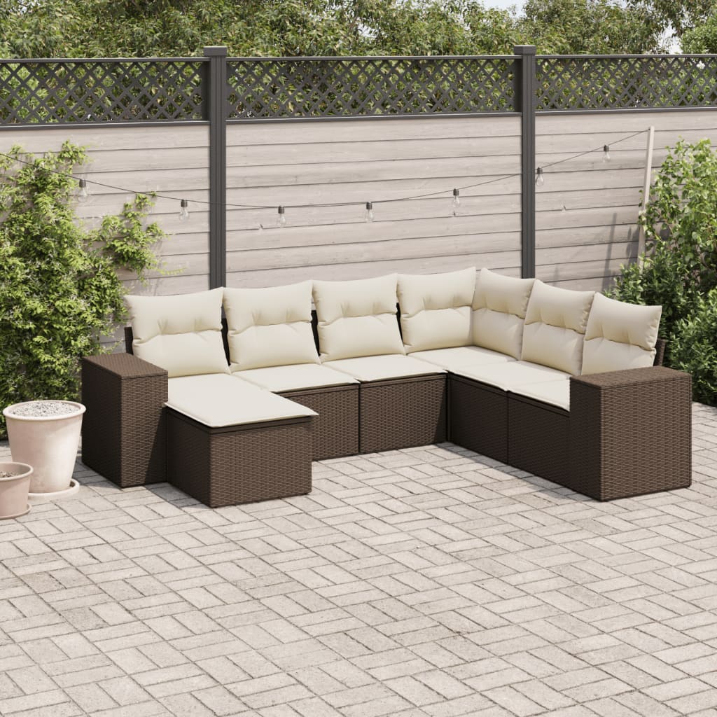 JUNG Vida 7-tlg. Garten-Sofagarnitur mit Kissen Braun Poly Rattan