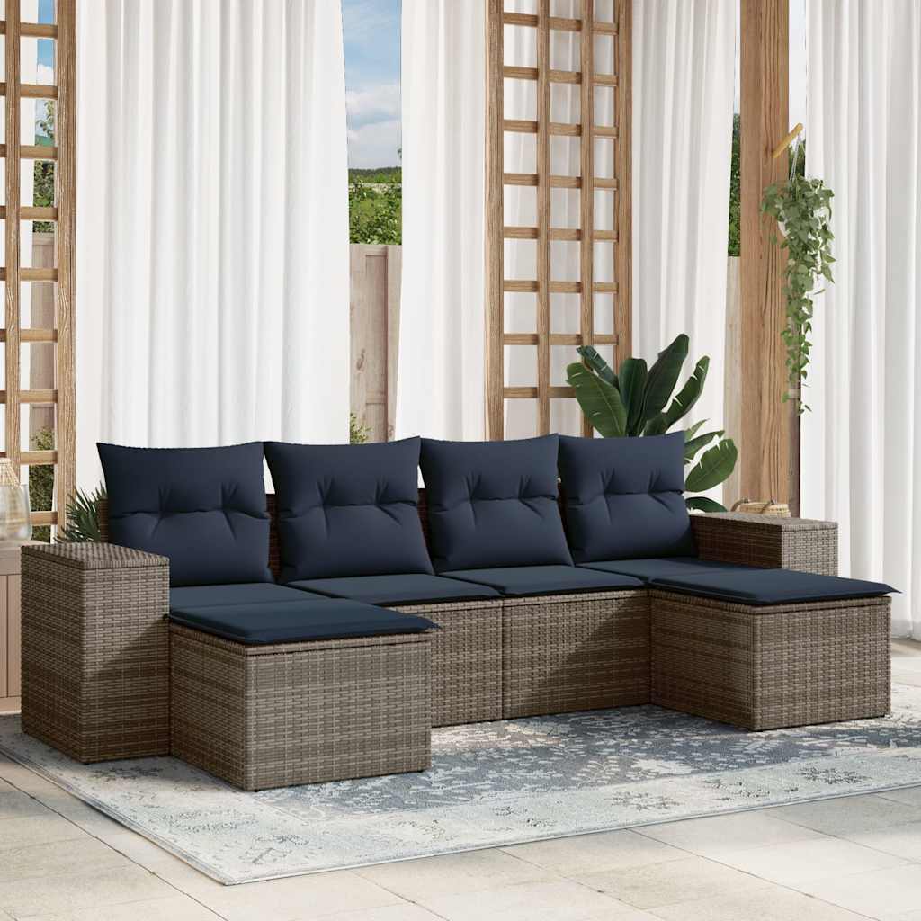 JUNG Vida 6-teiliges Gartensofa-Set mit Kissen, grau, Polyrattan