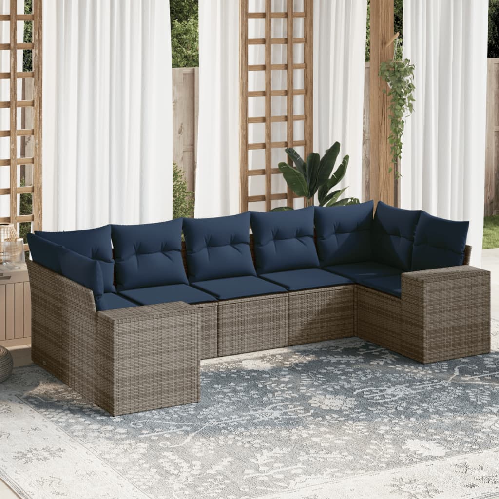 JUNG Vida 7-teiliges Gartensofa-Set mit Kissen, grau, Polyrattan