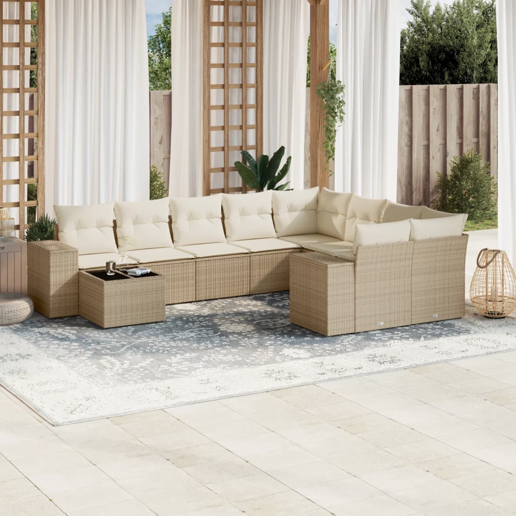 JUNG Vida 10-tlg. Garten-Sofagarnitur mit Kissen Beige Poly Rattan