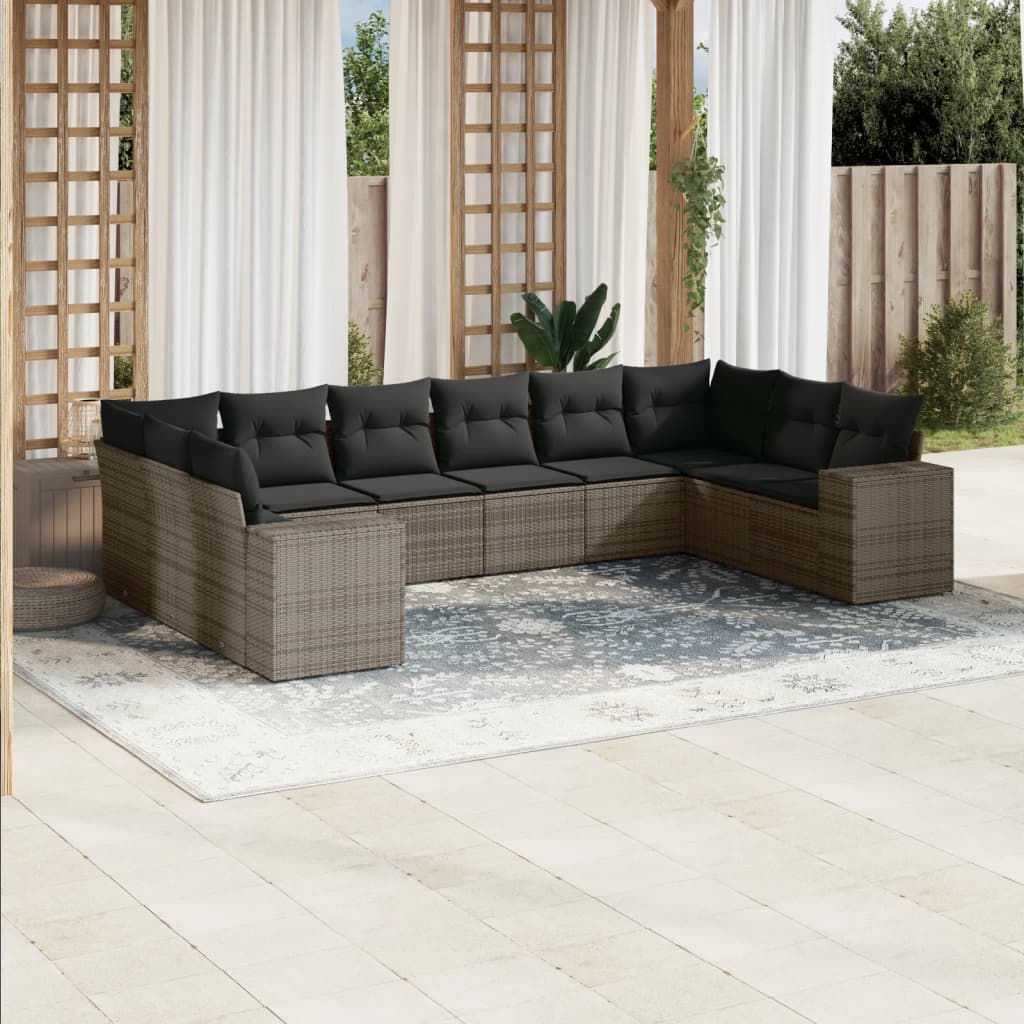 JUNG Vida 10-tlg. Garten-Sofagarnitur mit Kissen Grau Poly Rattan