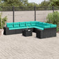 JUNG Vida 11-teiliges Gartensofa-Set mit Kissen, schwarzes Polyrattan