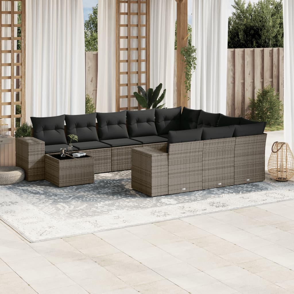 JUNG Vida 11-tlg. Garten-Sofagarnitur mit Kissen Grau Poly Rattan