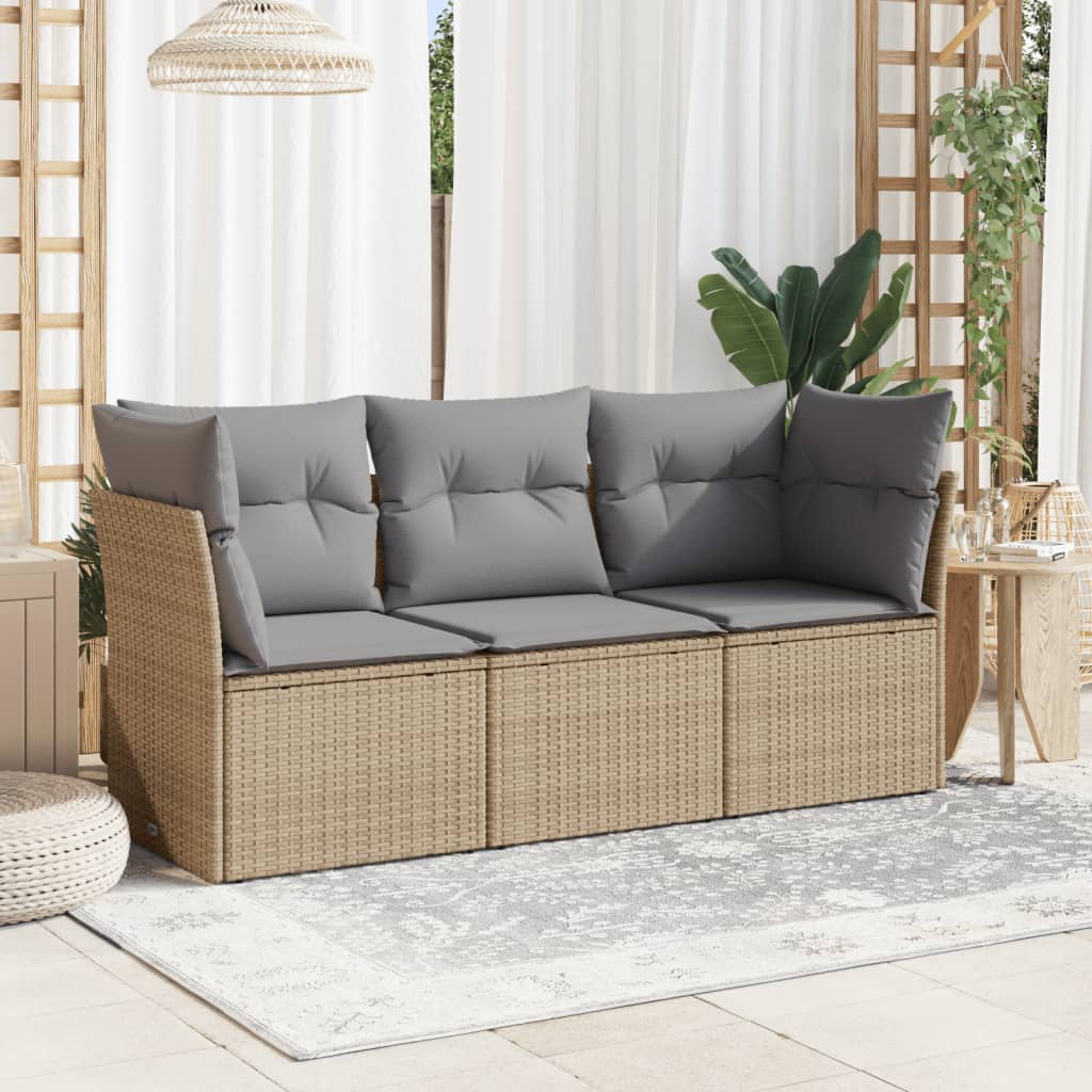 JUNG Vida 3-tlg. Garten-Sofagarnitur mit Kissen Beige Poly Rattan