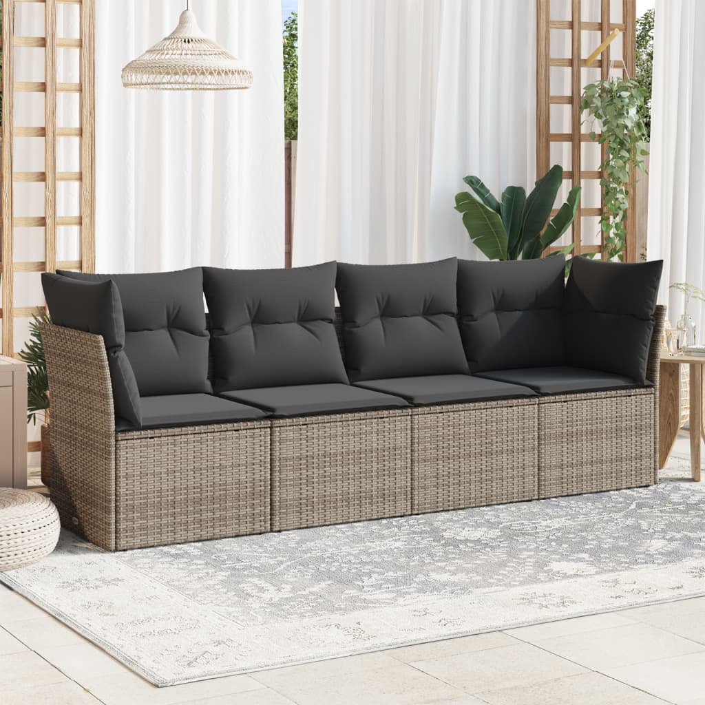 JUNG Vida 4-tlg. Garten-Sofagarnitur mit Kissen Grau Poly Rattan