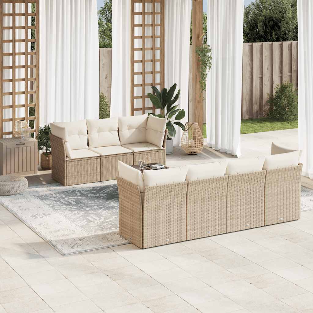 JUNG Vida 8-tlg. Garten-Sofagarnitur mit Kissen Beige Poly Rattan