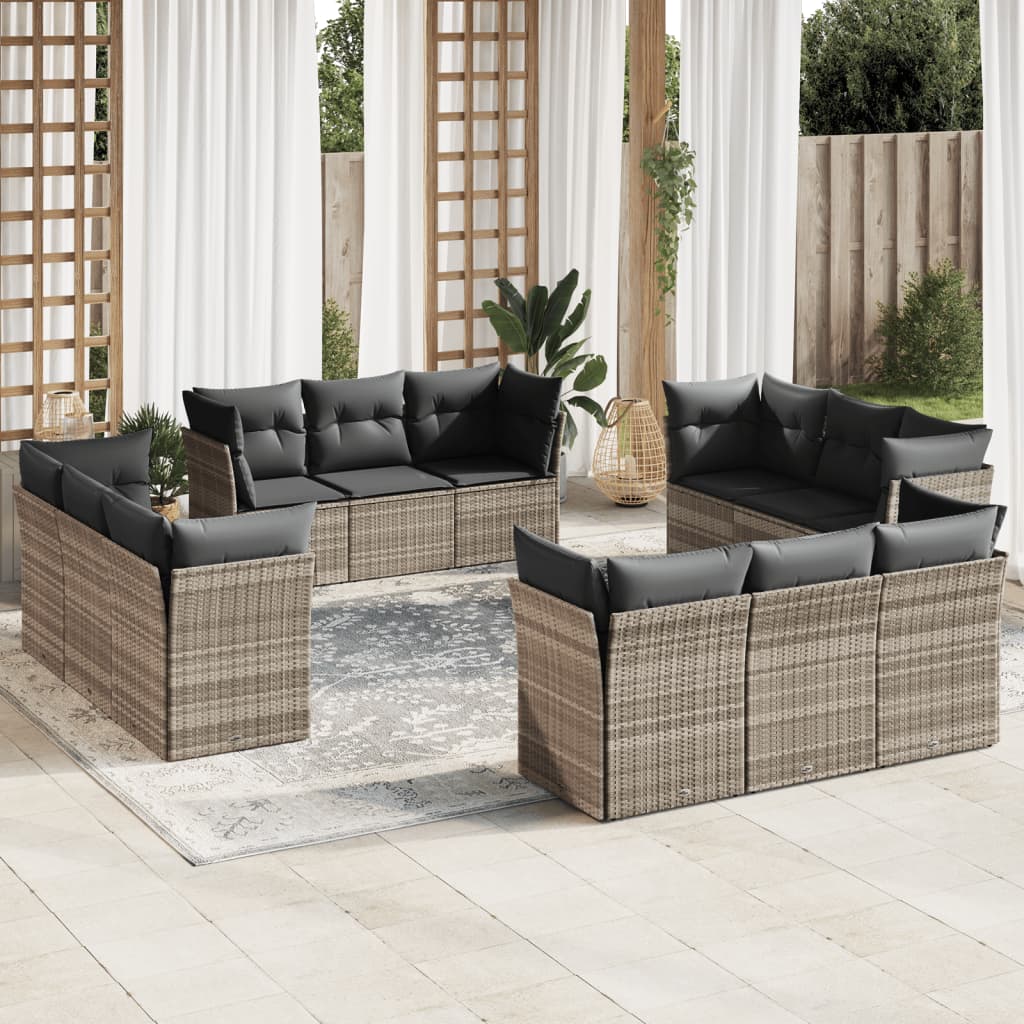 JUNG Vida 12-tlg. Garten-Sofagarnitur mit Kissen Hellgrau Poly Rattan