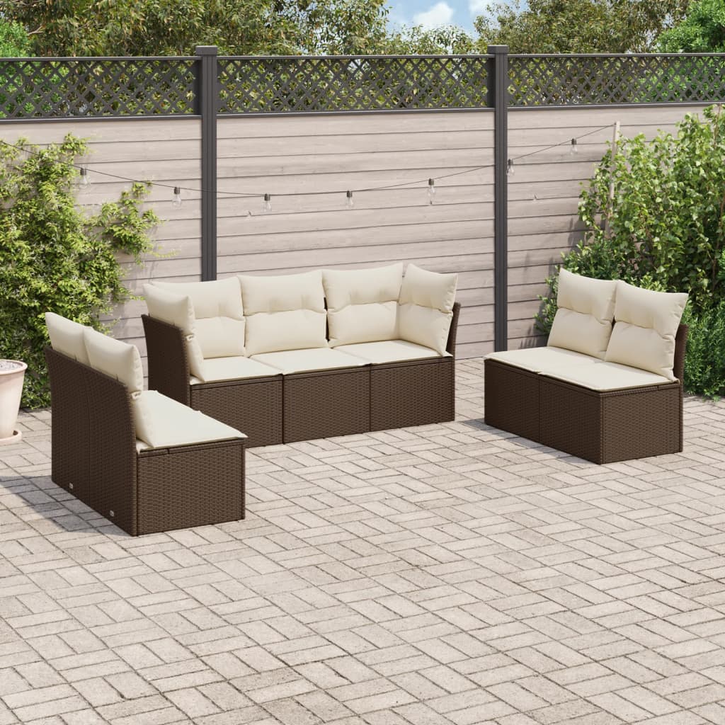 JUNG Vida 7-tlg. Garten-Sofagarnitur mit Kissen Braun Poly Rattan