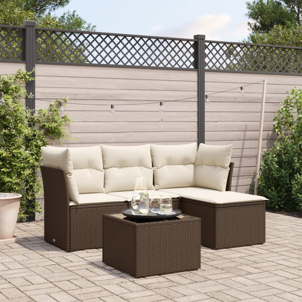 JUNG Vida 5-tlg. Garten-Sofagarnitur mit Kissen Braun Poly Rattan