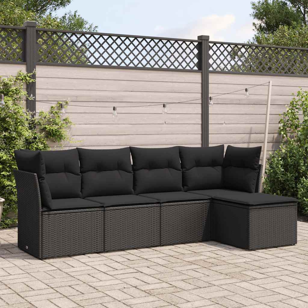 JUNG Vida 5-tlg. Garten-Sofagarnitur mit Kissen Schwarz Poly Rattan