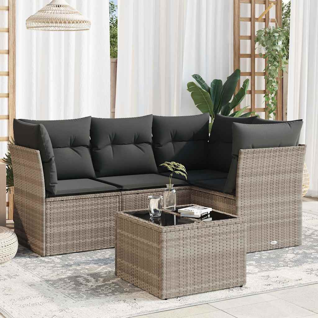 JUNG Vida 5-tlg. Garten-Sofagarnitur mit Kissen Hellgrau Poly Rattan