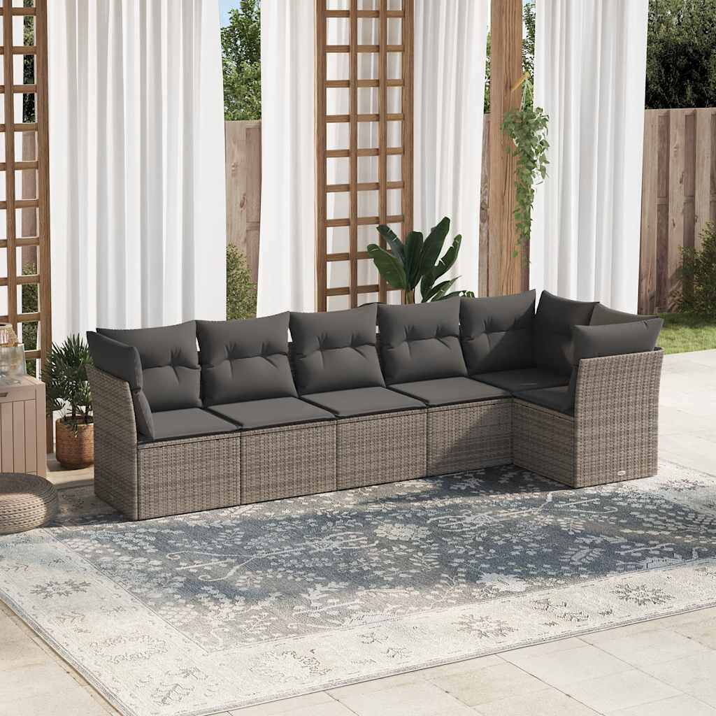 JUNG Vida 6-tlg. Garten-Sofagarnitur mit Kissen Grau Poly Rattan