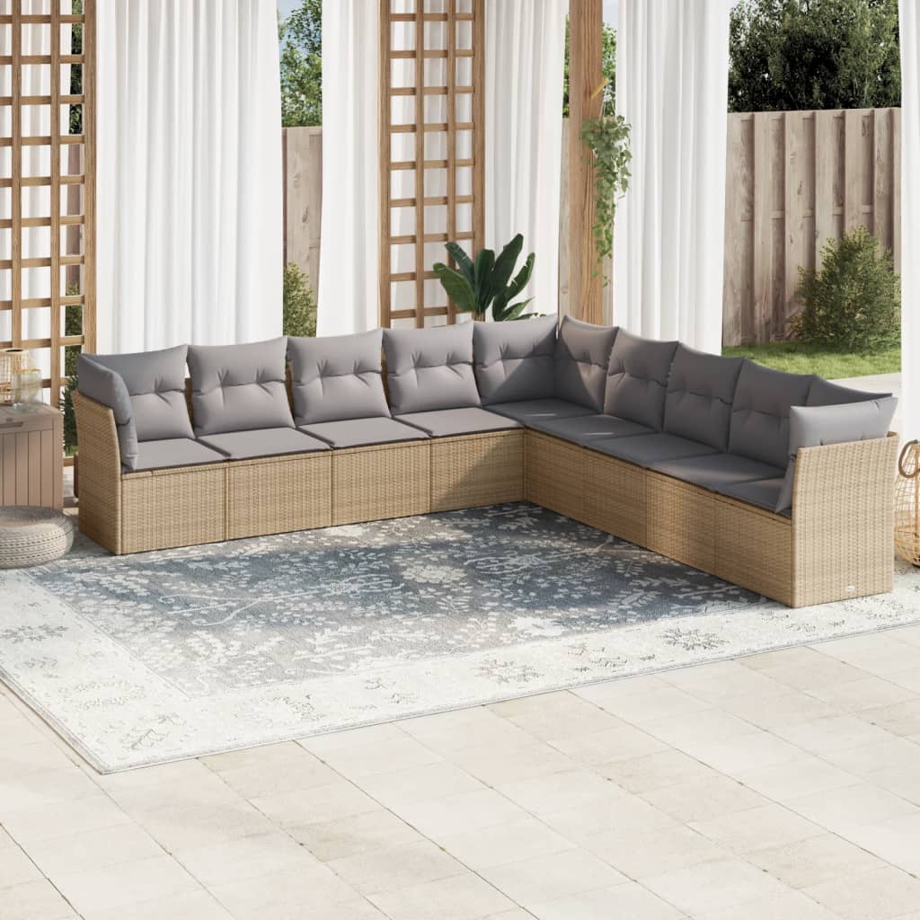 JUNG Vida 9-tlg. Garten-Sofagarnitur mit Kissen Beige Poly Rattan