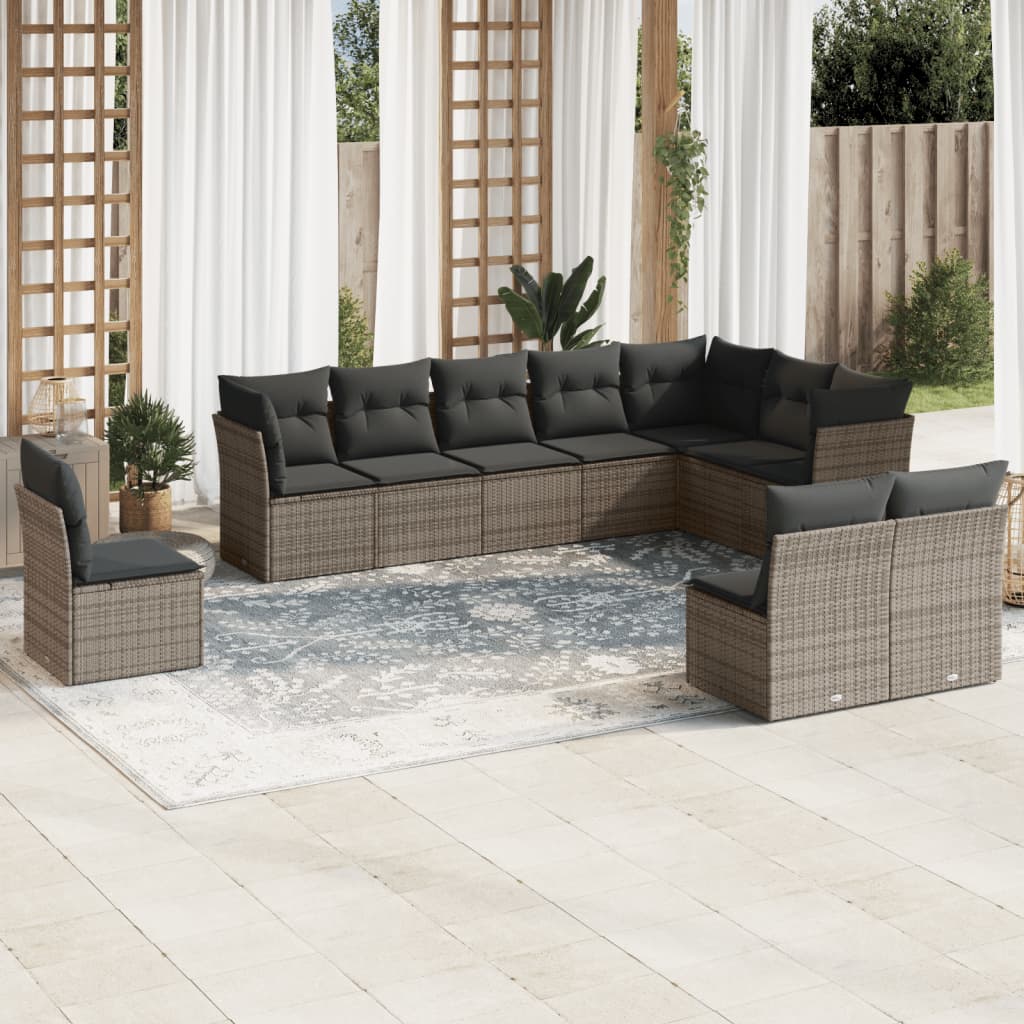 JUNG Vida 10-tlg. Garten-Sofagarnitur mit Kissen Grau Poly Rattan