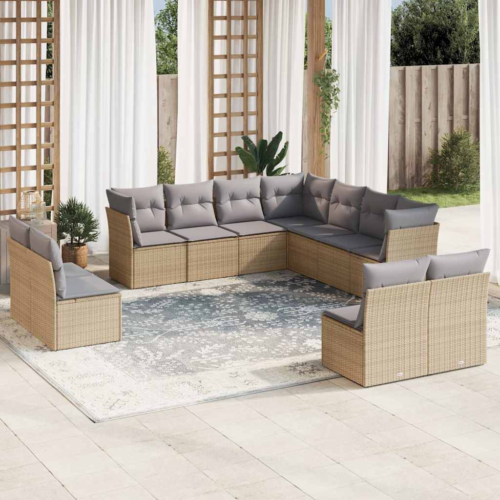 JUNG Vida 11-tlg. Garten-Sofagarnitur mit Kissen Beige Poly Rattan