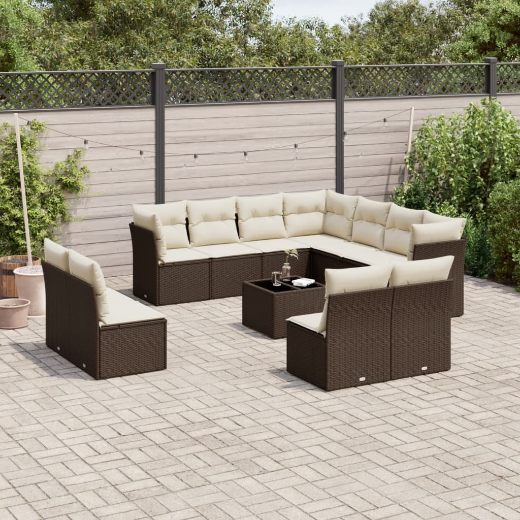 JUNG Vida 12-tlg. Garten-Sofagarnitur mit Kissen Braun Poly Rattan