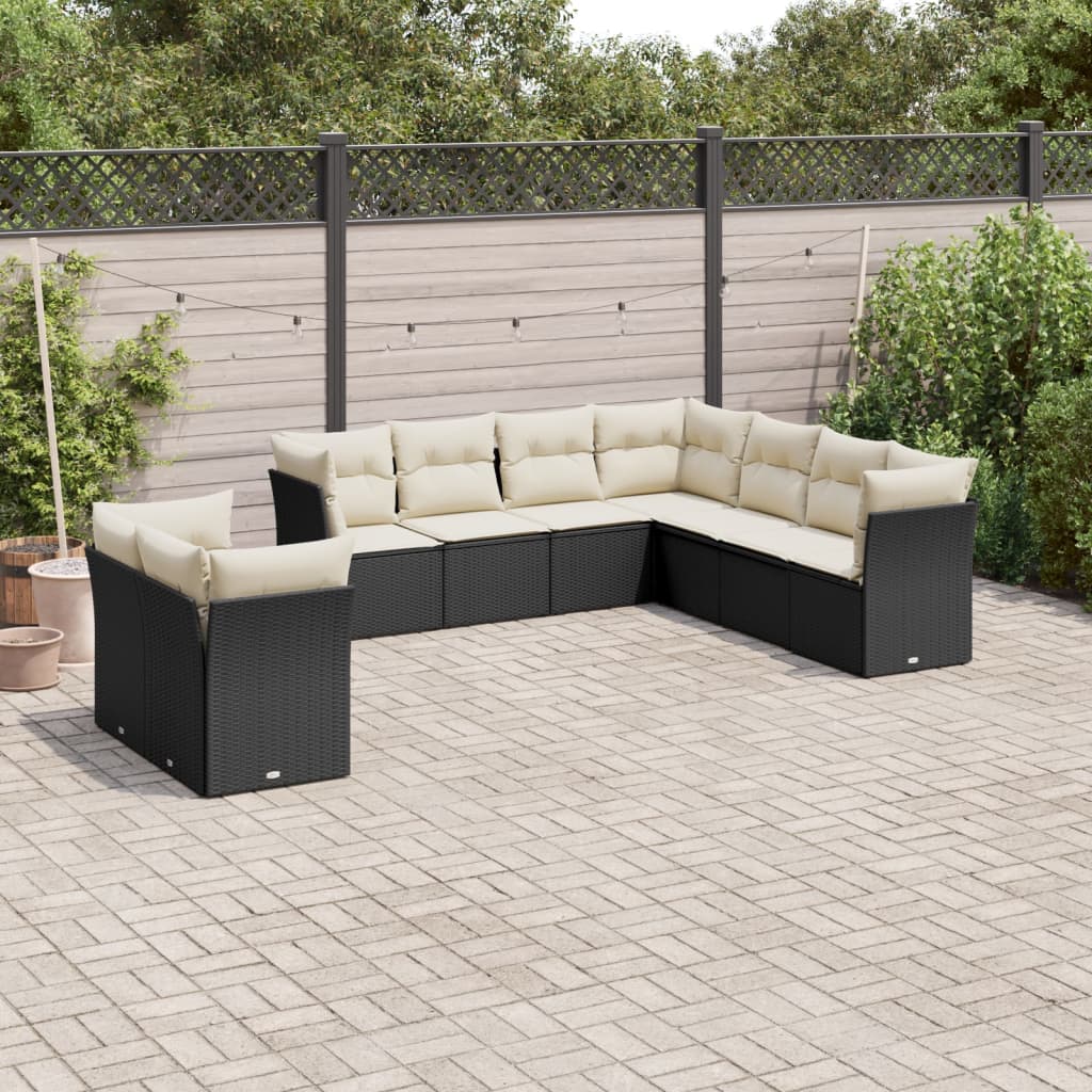JUNG Vida 9-tlg. Garten-Sofagarnitur mit Kissen Schwarz Poly Rattan