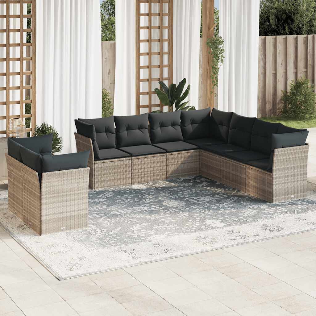 JUNG Vida 9-tlg. Garten-Sofagarnitur mit Kissen Hellgrau Poly Rattan