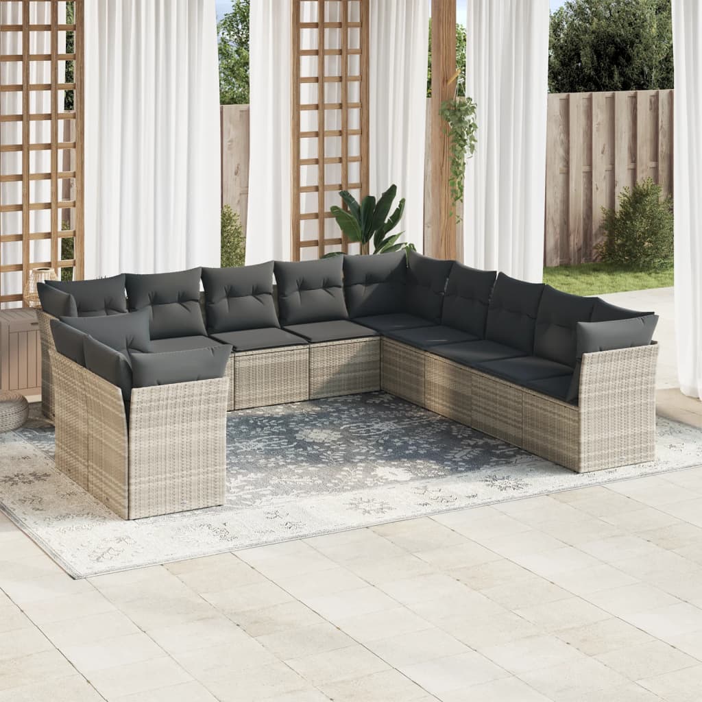 JUNG Vida 11-tlg. Garten-Sofagarnitur mit Kissen Hellgrau Poly Rattan