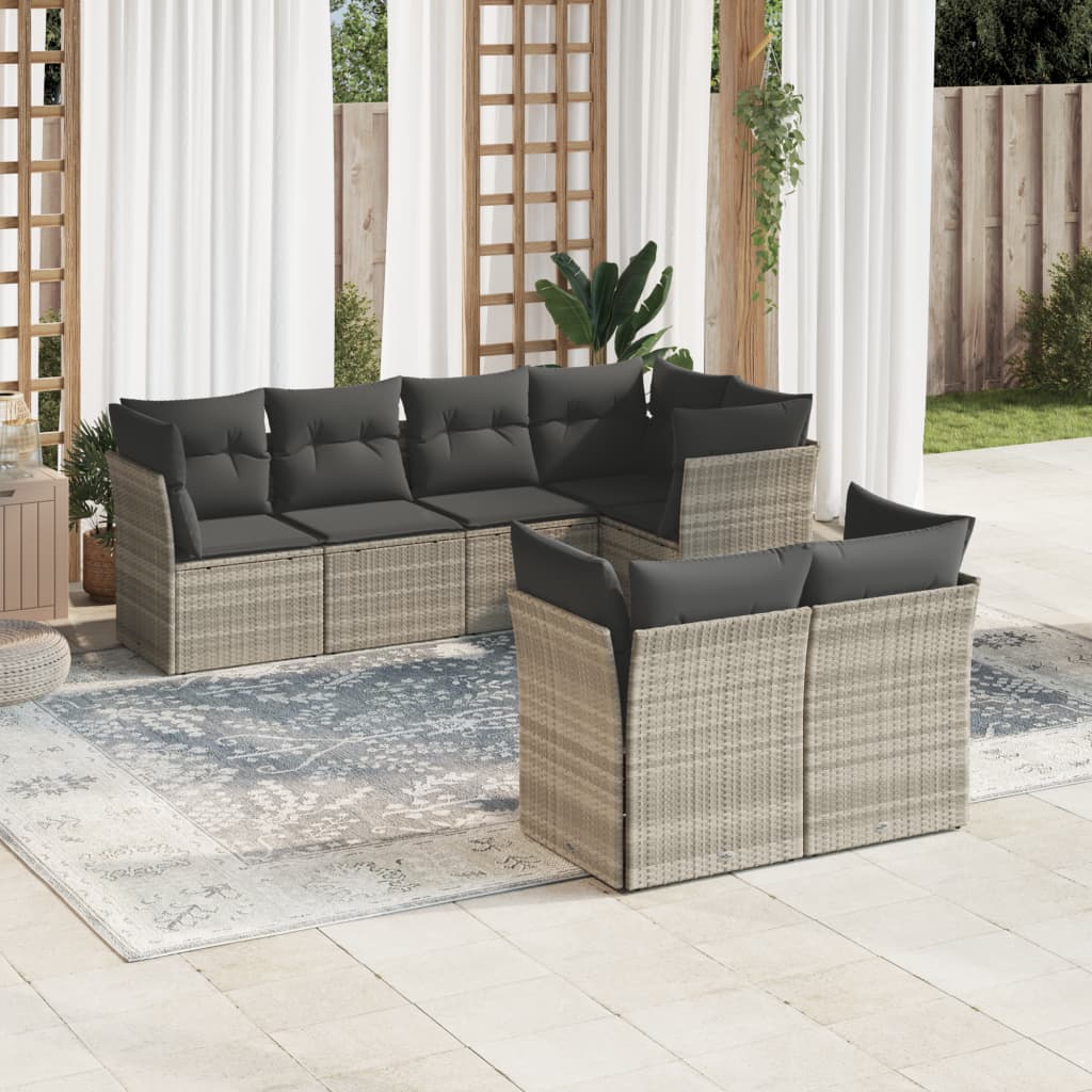 JUNG Vida 7-tlg. Garten-Sofagarnitur mit Kissen Hellgrau Poly Rattan