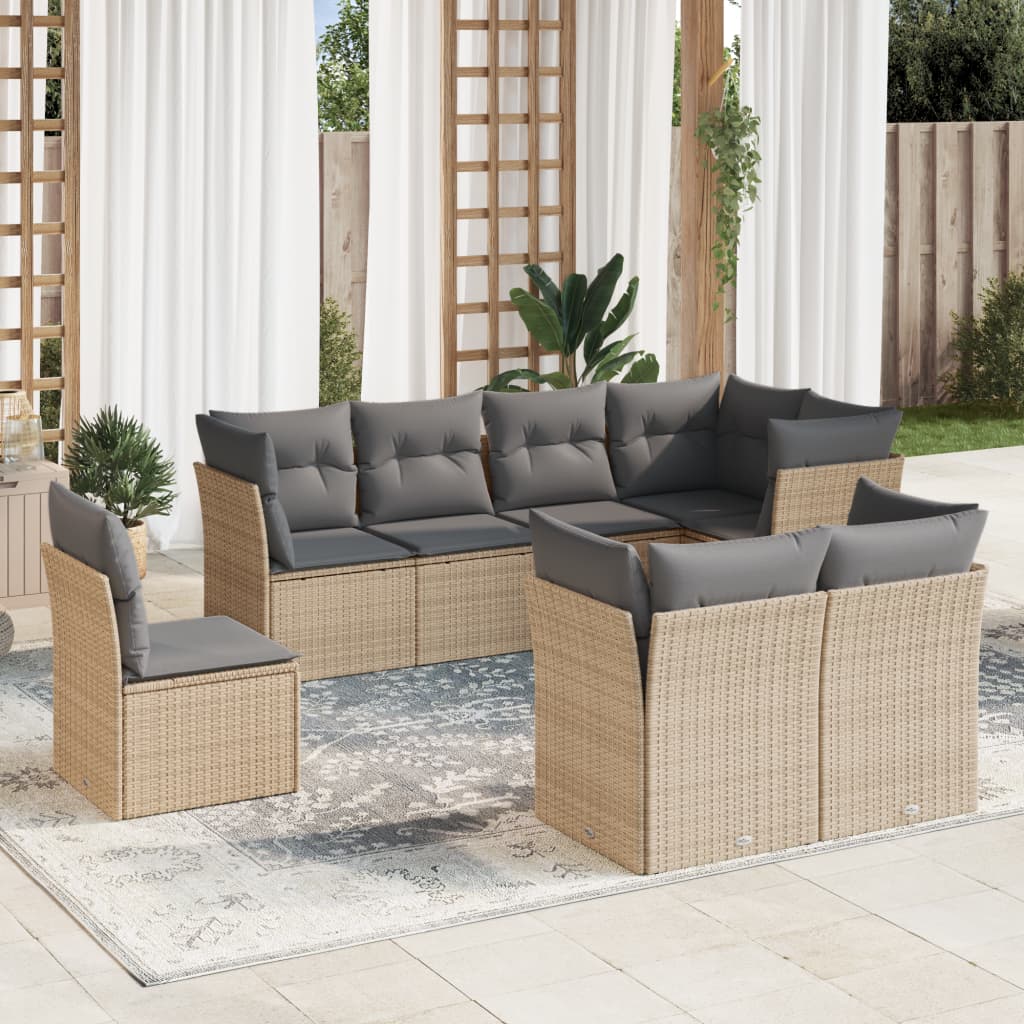 JUNG Vida 8-tlg. Garten-Sofagarnitur mit Kissen Beige Poly Rattan