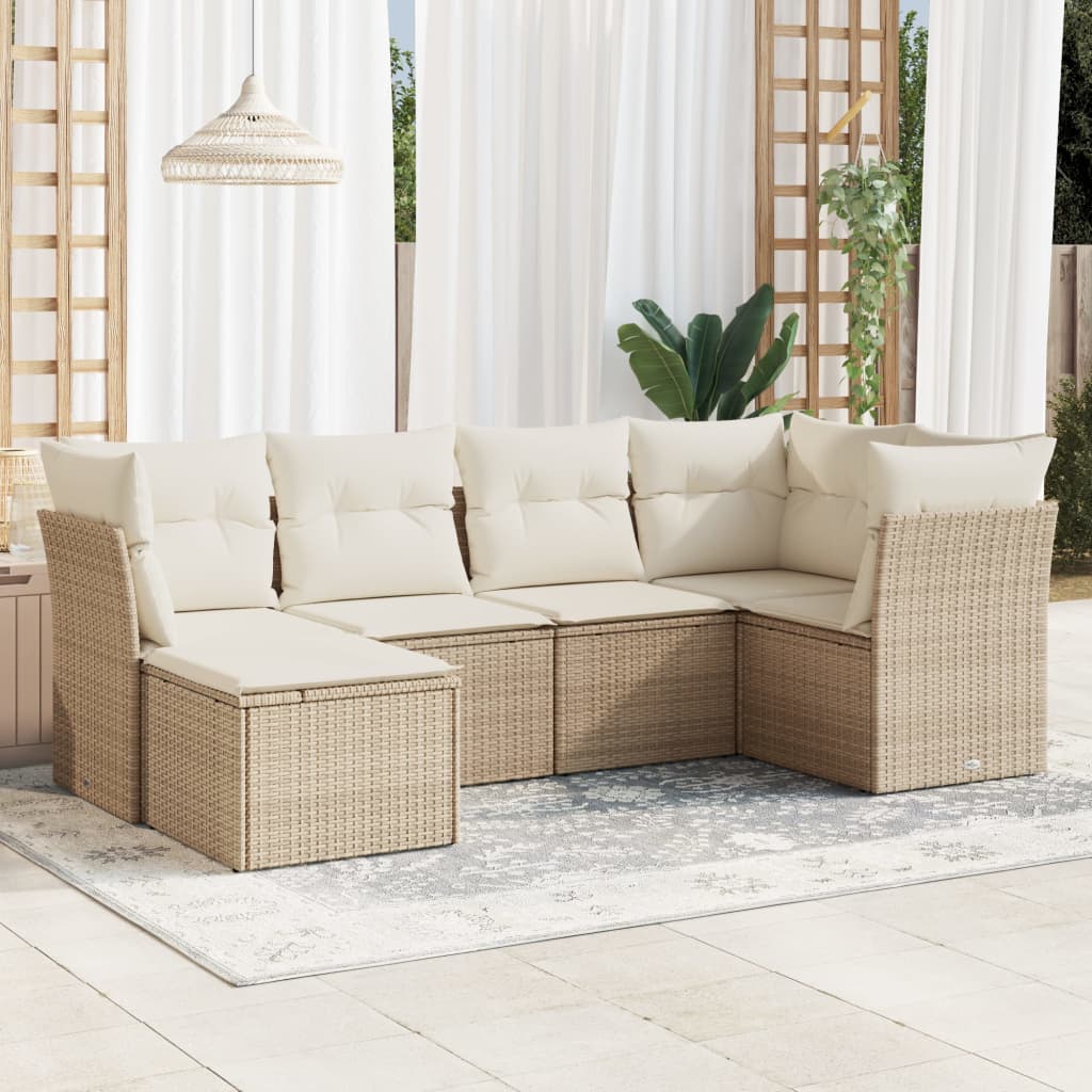 JUNG Vida 6-tlg. Garten-Sofagarnitur mit Kissen Beige Poly Rattan