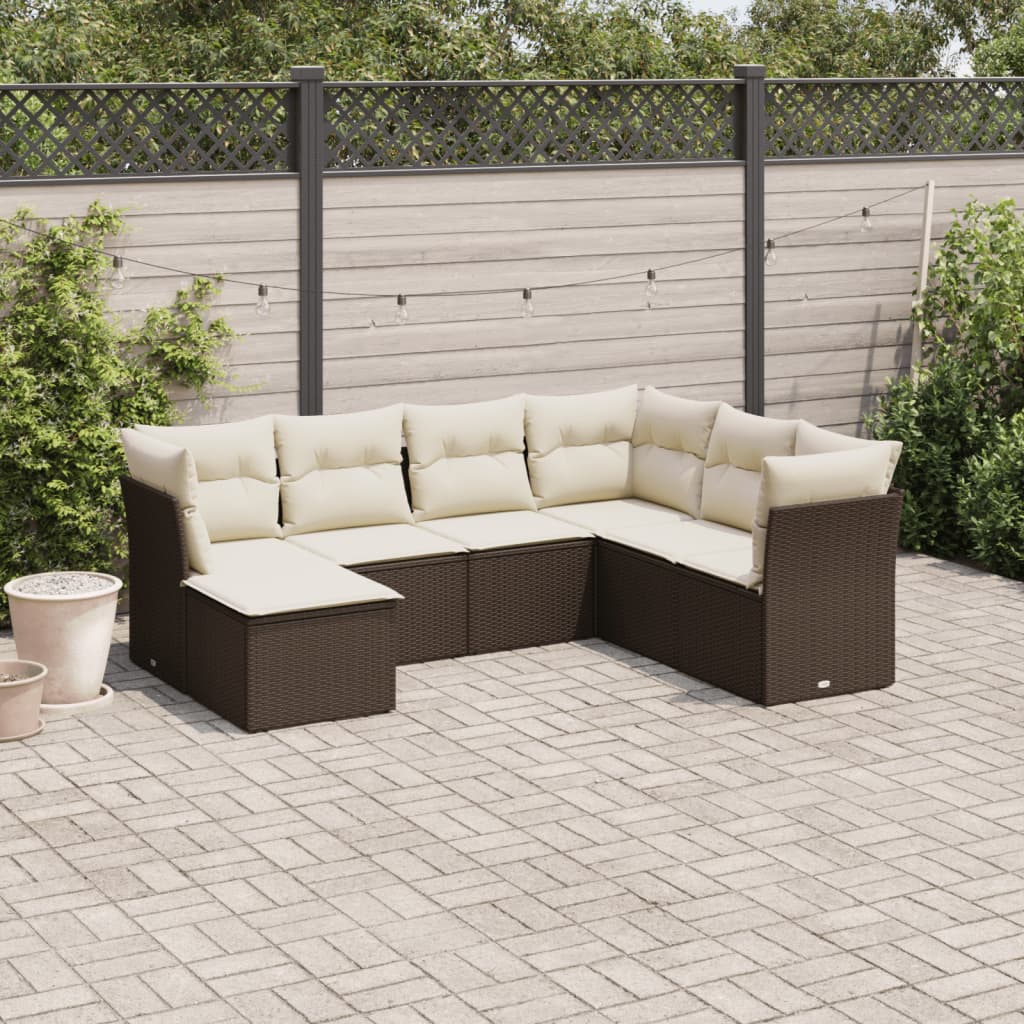 JUNG Vida 7-tlg. Garten-Sofagarnitur mit Kissen Braun Poly Rattan