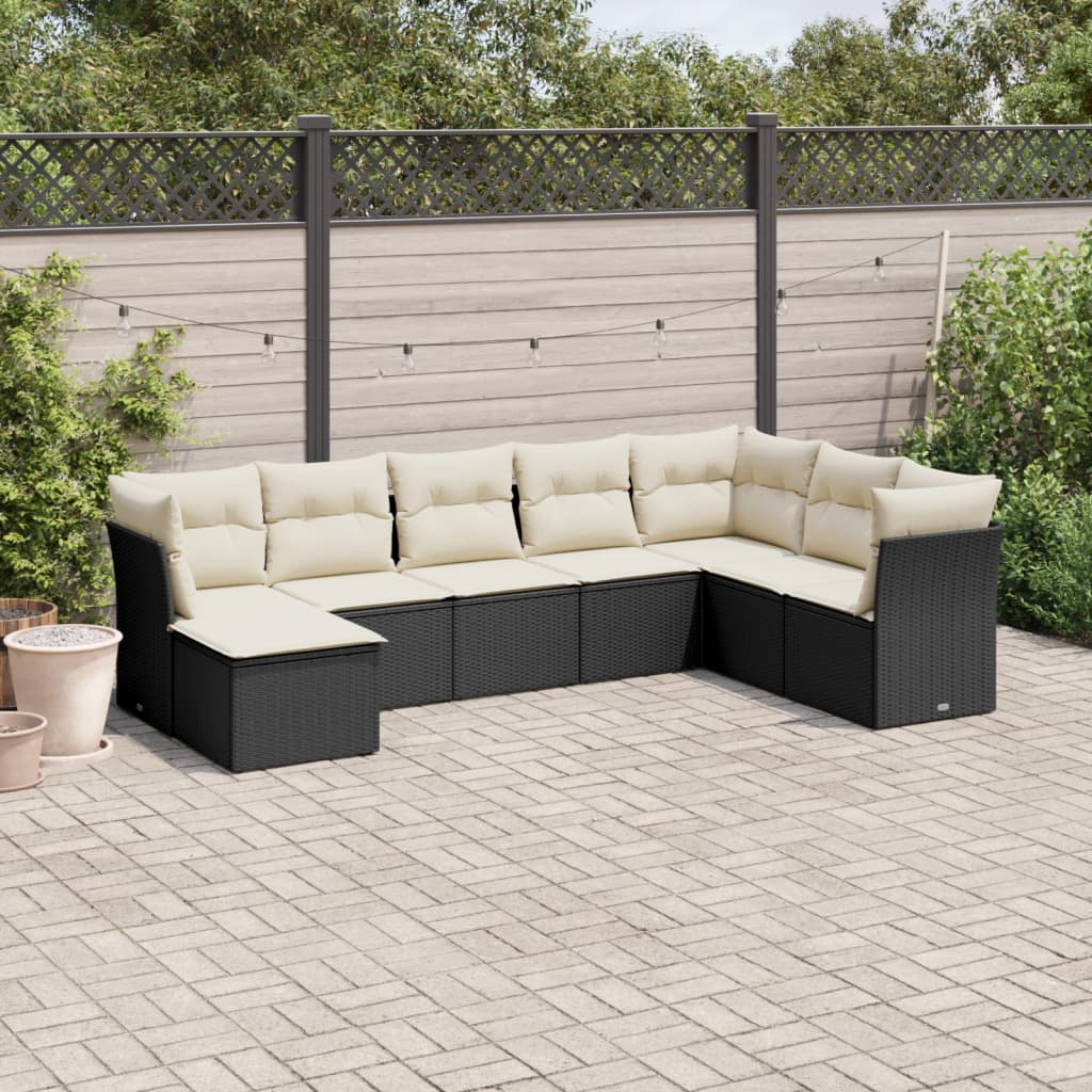 JUNG Vida 8-tlg. Garten-Sofagarnitur mit Kissen Schwarz Poly Rattan