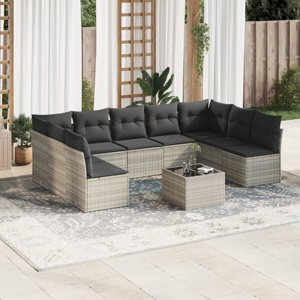 JUNG Vida 10-tlg. Garten-Sofagarnitur mit Kissen Hellgrau Poly Rattan