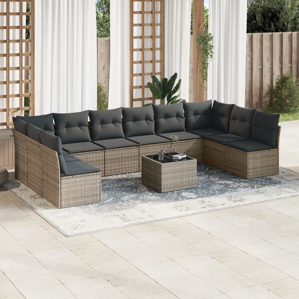 JUNG Vida 11-tlg. Garten-Sofagarnitur mit Kissen Grau Poly Rattan