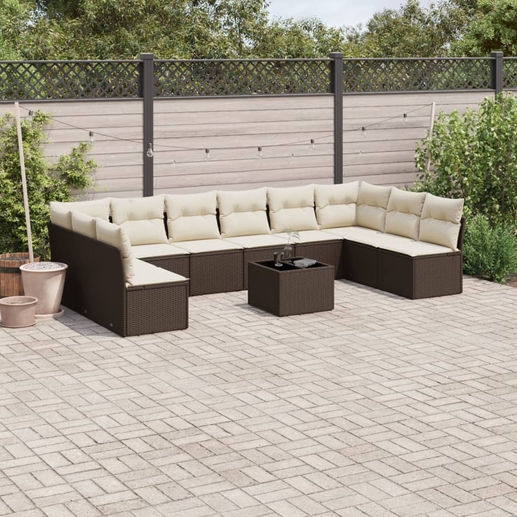 JUNG Vida 11-tlg. Garten-Sofagarnitur mit Kissen Braun Poly Rattan